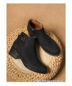 ショートブーツ | 大きいサイズ26.5cm レディース 上品 ブーツ 秋冬 春 チャンキーヒール 太ヒール シンプル ブーティー 大人 黒ブーツ サイドファスナー