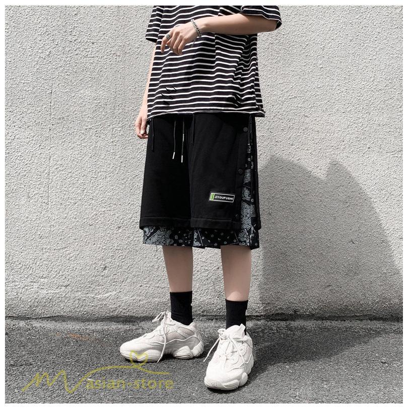 ハーフパンツ ショート | ハーフパンツ メンズ ショート丈 新作 夏コーデ おしゃれ 重ね着 レイヤード風 白 黒 日常感 カジュアル 運動着 ワイドパンツ ゆったり スウェットパンツ 着回し