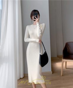ニットワンピース | タイト ワンピース ニット レディース 秋冬 ワンピース 結婚式 ミモレ丈 ロング丈 着痩せ 通勤 上品 オフィス 高級感 おしゃれ 暖か