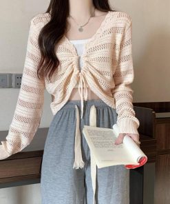 透かし編みトップス | フロントドロストニットトップスレディース