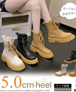 ショートブーツ | ブーツ レディース トレンド ミドル 厚底 袴ブーツ 黒 レースアップ 編み上げ イエロー ホワイト 卒業式 通勤 通学 オフィス 歩きやすい