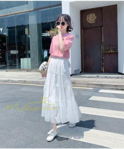 スカート | レディース チュール春夏 コーデ ウエストゴム ロングフレア着痩せ 通勤 カジュアル ドッキング プリーツ通学