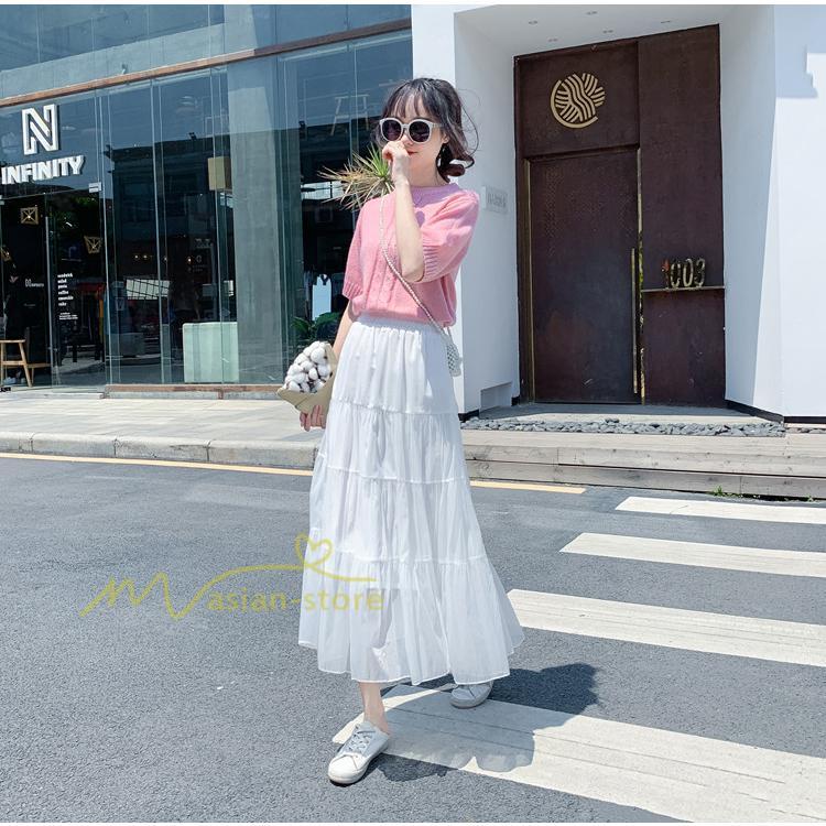 スカート | レディース チュール春夏 コーデ ウエストゴム ロングフレア着痩せ 通勤 カジュアル ドッキング プリーツ通学