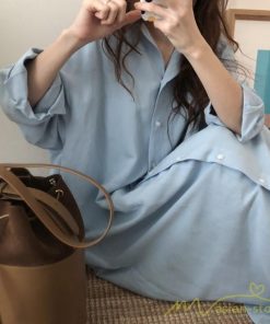 ワンピース | 長袖ロングシャツ20代30代 羽織り 無地 秋物 レディース ロングミモレ丈 大人 綿シャツ ワンピース ママ カジュアル 40代50代