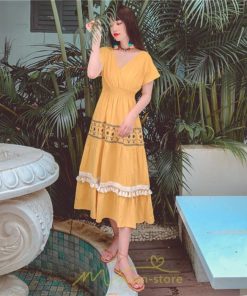 マキシ | ワンピース エスニック 綿麻 エスニックファッション 春ワンピ 夏ワンピ コットン リネン かわいい おしゃれ ハイウエスト バカンス 刺繍 Vネック リゾート 旅行