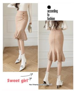 スカート | マーメイドニットレディース ひざ丈 チェック柄 おしゃれ かわいい レディース ボトムス 2022年秋冬 ニット きれい