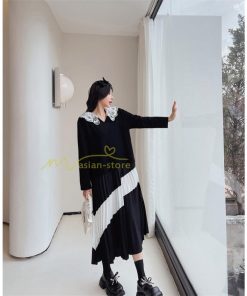 マキシ | 切り替えワンピース 秋 レディース 裾プリーツワンピース ロングワンピース ゆったり 大きいサイズ 秋物 長袖 30代50代 大人 プリーツ 可愛い Vネック