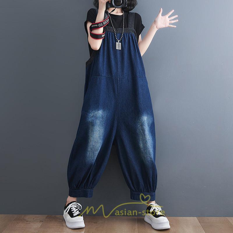 オーバーオール サロペット | オールインワン レディース ロング丈 サロペット スウェット ルームウェア パンツ デニム リラックス 大きいサイズ 旅行 ゆったり 韓国ファッション