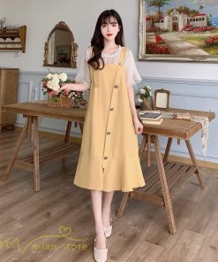 ミディアム | ワンピース レディース 重ね着風 夏物 半袖 フレア シンプル かわいい 20代 30代 大きいサイズ 夏 ゆったり 膝丈 体型カバー カジュアルワンピース おしゃれ