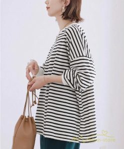 ｔシャツ・カットソー | ボーダー＆無地ビッグプルオーバー レディース トップス Tシャツ オーバーサイズ トレーナー 長袖 可愛い 20代30代40代 シンプル ゆったり ロングＴ