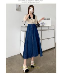 スカート | デニムフレアミモレ丈 ロングt丈 シンプル ゆったり レディース フレア 大人 秋冬 ハイウエスト 美脚 韓国ファッション 可愛い