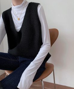 ニット・セーター | リブニットベスト レディース Vネック