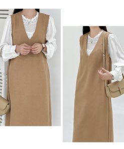 マキシ | ワンピース ジャンパースカート ジャンスカ 深Vネック ロングワンピース Vネック スリット入りロングワンピース ノースリーブ 30代40代 オフィス 大人