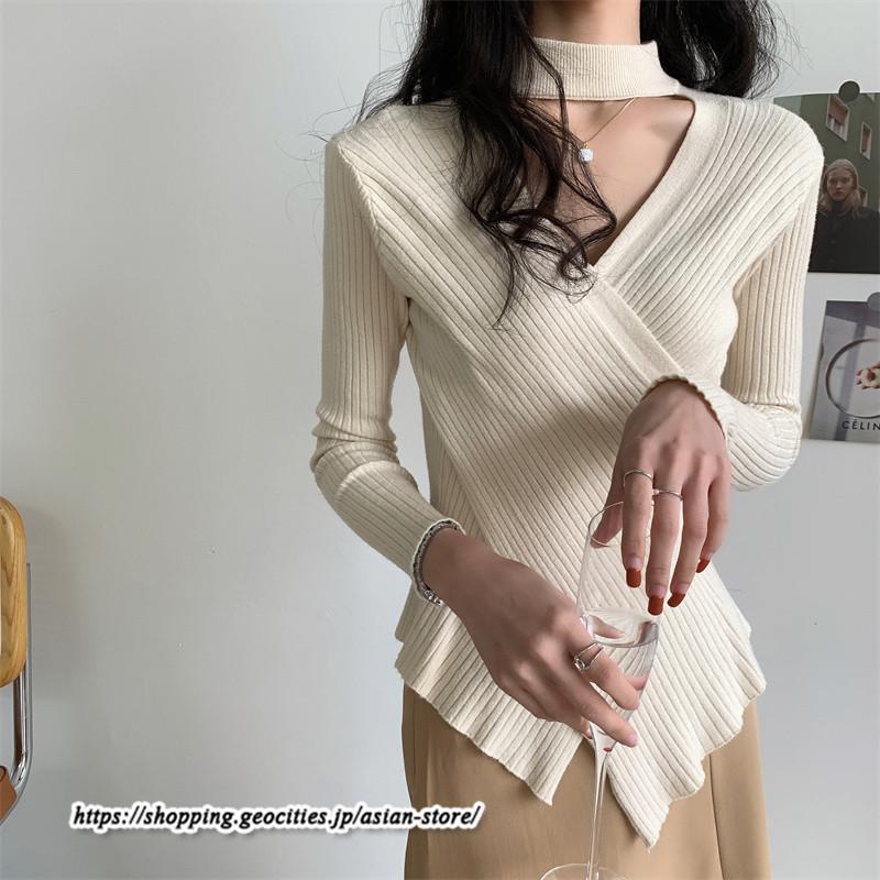 ニット・セーター | カットソー ニット レディース リブニット 長袖 秋冬 春 トップス スリム ストレッチ インナー 無地 長袖ニット 長袖カットソー プルオーバー 通学通勤 着痩せ