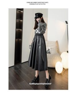 スカート | ロングレザープリーツAライン秋 冬 レディース ロング丈 着痩せ 20代 30代 40代 送料無料 50代 2022年