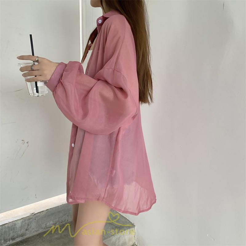 カーディガン | UVカット 接触冷感 シャツ レディース サマーシフォン 透け感 冷房対策 涼感 ひんやり 薄手 シンプル トップス 長袖 体型カバー