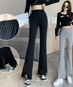 チノ・テーパード・ジョガー・スキニーパン | パンツ レディース フレアパンツ ロングパンツ 千鳥格柄 ブラック スリット カジュアル ハイウエスト お出かけ かわいい スキニーパンツ トレンド おしゃれ