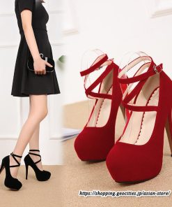 パンプス | 22.5cm-28cmハイヒール厚底ラウンドトゥ ストラップ スエード調 レディースシューズ 大きいサイズ 大人 上品 パーティー コス