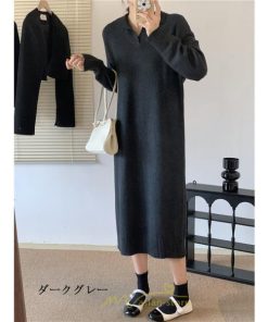 ニットワンピース | ワンピース 春 春服 レディース 長袖 ゆったり vネック 着痩せ 可愛い おしゃれ 大人フェミニン 女子会 通勤 デート お出かけ 秋冬