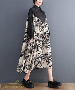 シャツワンピース | 長袖 ミディアムワンピース 切り替え ゆったり フリーサイズ 体型カバー 秋コーデ カジュアル 上品 大人 ワンピース ひざ丈 オーバーサイズ