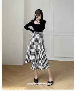 スカート | ロングきれいめ レディース ロング丈 Aライン 20代 30代 40代 50代 秋 冬 千鳥格柄 細見え 可愛い ハイウエスト お出かけ 高見え