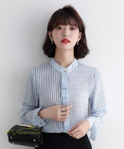 シャツ・ブラウス | ブラウス レディース オフィス フォーマル 40代 30代 20代 トップス 春秋 上品 リボンネックブラウス シャツ きれい ストライプ柄 ドッキング ドット柄 2020作