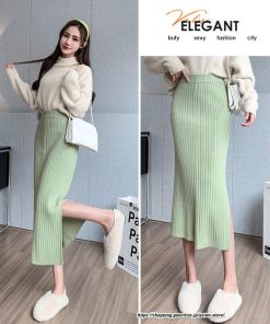 スカート | ニットストレッチレディース 秋冬 ロング丈 ミモレ丈 後ろスリット入れ タイトウエストゴム スリム リブニット 大人