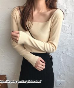 ニット・セーター | カットソー ニット レディース リブニット 長袖 秋冬 春 トップス スリム ストレッチ インナー 無地 長袖ニット 着痩せ 長袖カットソー 通学通勤 プルオーバー