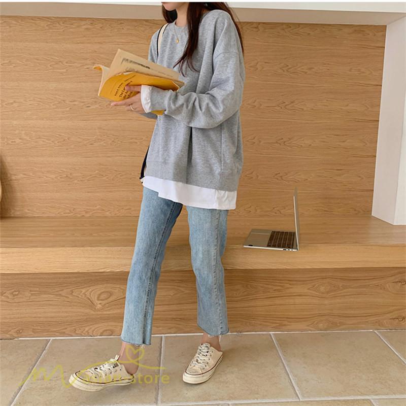 パーカー | 重ね着トレーナー レディース 長袖 トップス カジュアル スウェット 重ね着風 チュニック 体型カバー カットソー ゆったり カジュアル プルオーバー トレーナー
