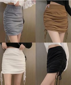 スカート | タイト膝丈ミニ調整可丈 ストレッチ 伸縮性 ウエストゴム ドローストリング 30代40代 ヒップアップ 無地 セクシー大人