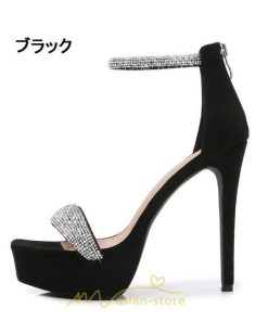 パンプス | ハイヒール 痛くない 歩きやすい 黒 レディース 8cm ジッパー ストラップ 大きいサイズ 2022新作 美脚 人工水晶 きらきら 疲れない おしゃれ 飾り