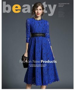 レースワンピース | ミモレフレアパーティードレス 結婚式二次会上品発表会入園式 袖あり七分袖 総レース 裏地あり エレガント シルエット フォーマル