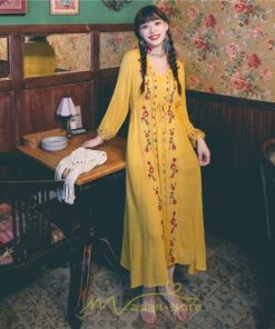 マキシ | ワンピース レディース ロング丈 サマードレス 花柄 リゾートワンピ Aライン 長袖 体型カバー ママ 大人 ゆったり 夏秋 Ｖネック 着痩せ 綿麻 刺繍 旅行 SNS映え