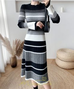 ニットワンピース | ワンピース レディース ニット ワンピース ニット チュニック ロング 長袖 着痩せ 秋冬 送料無料 ボーダー柄 2022新作 韓国風 秋冬コーデ 大人可愛い