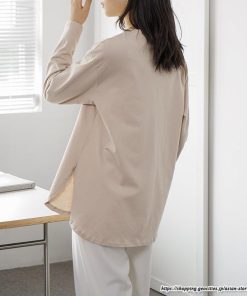 tシャツ・カットソー | Tシャツ Tシャツ コットン長袖オーバーサイズ裾ラウンドTシャツ レディース 綿Tシャツ 長袖Tシャツ クルーネック 秋物 ミドル丈 無地 丸首 長袖