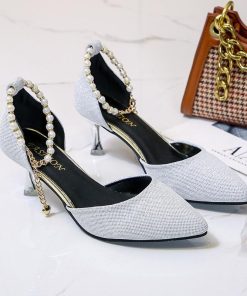 パンプス | ストラップサイドカット ポインテッドトゥ ピンヒール ストラップ 大きいサイズ 靴 黒 滑り止めソール シューズ 30代 ミドルヒール