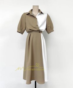 マキシ | ワンピース Aライン 夏ワンピース 春 夏 秋 半袖 ロング マキシ丈 ロングワンピース マキシワンピース 着痩せ エレガント 二次会 配色 上品 20代30代40代50代