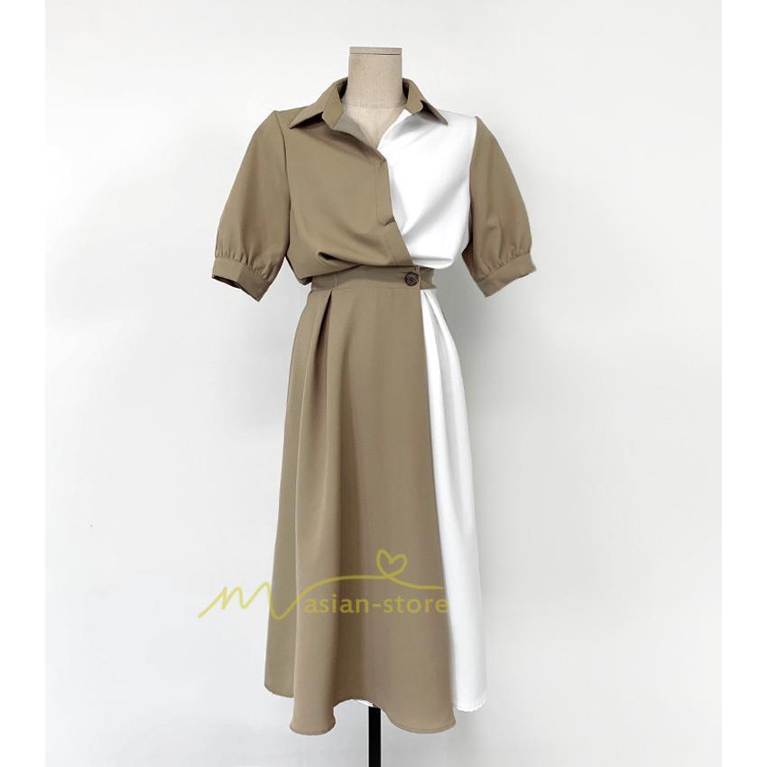 マキシ | ワンピース Aライン 夏ワンピース 春 夏 秋 半袖 ロング マキシ丈 ロングワンピース マキシワンピース 着痩せ エレガント 二次会 配色 上品 20代30代40代50代