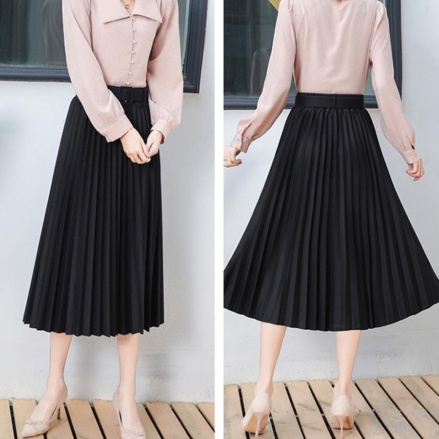 フレアスカート | レディース プリーツスカート 大人 ロング フレアスカート ミモレ丈スカート ベルト付き