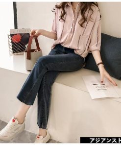 シャツ・ブラウス | 七分袖ブラウス レディースシャツ ストライプ プルオーバー 可愛い スリム ピンク 夏服 女の子 ストリート カジュアル 通勤 ブラウス かわいい 通学