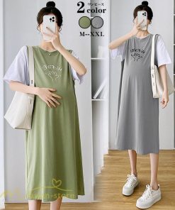 ワンピース | マタニティレディース 着痩せ 半袖 Aライン 大きいサイズ カジュアル 可愛い マタニティウェア 妊婦服 膝丈 産前産後 お出かけ 夏服