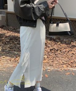 スカート | ニットタイトストレッチスリット入れロング丈 ミモレ丈 ハイウエスト 秋冬 ウエストゴム 美シルエット 楽チン