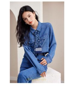 シャツ・ブラウス | デニムシャツ シャツ トップス レディース ブラウス 着痩せ デニム カジュアル エレガント 通勤 通学 オシャレ キレイめ 2022 上品 ナチュラル 秋服 可愛い