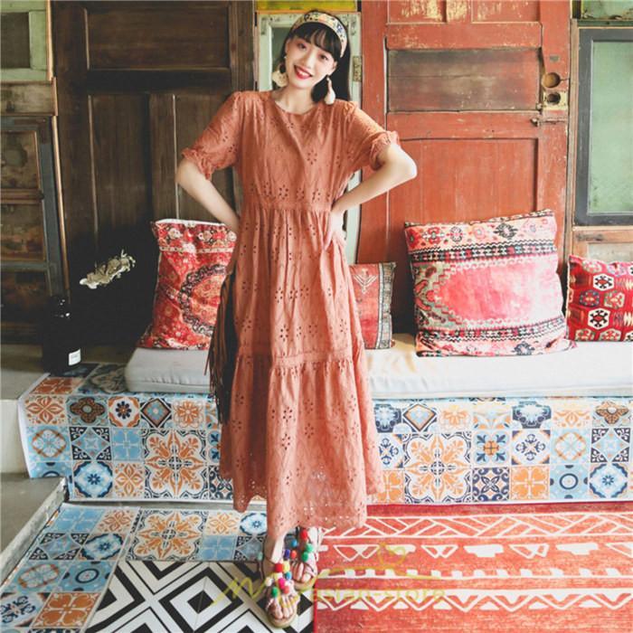 マキシ | ワンピース 夏 レース 半袖 ロングワンピ ワンピ ロング丈ワンピース ロングワンピース 無地 可愛い ナチュラル きれいめ 外出 大人 お出かけ かわいい 着痩せ