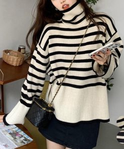 ニット・セーター | タートルネックボーダーニットトップス冬服