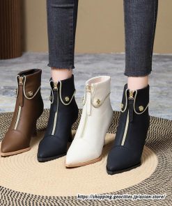 ショートブーツ | レディース 春秋ブーツ ポインテッドトゥ ブーツ ピンヒール フロントファスナー 靴 シューズ ハイヒール 黒ブーツ 30代 上品 大人 おしゃれ