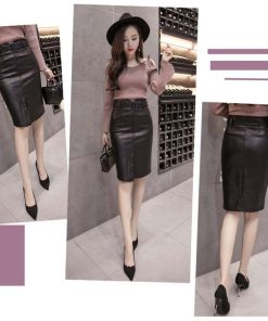 ひざ丈スカート | ハイウエスト レザースカート ひざ丈 タイトスカート ベルト スリット 秋冬