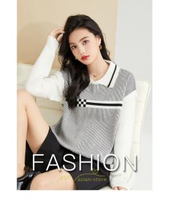 ニット・セーター | ニット レディース トップス 秋冬 セーター 長袖 秋服コーデ 切り替え ボーダー柄 ストライプ あったか 暖か 2022新作 通学 定番 かわいい 通勤 オシャレ