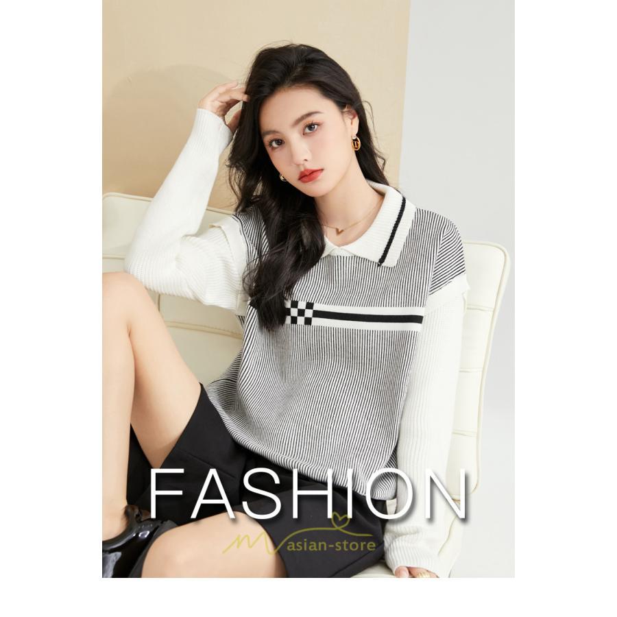 ニット・セーター | ニット レディース トップス 秋冬 セーター 長袖 秋服コーデ 切り替え ボーダー柄 ストライプ あったか 暖か 2022新作 通学 定番 かわいい 通勤 オシャレ