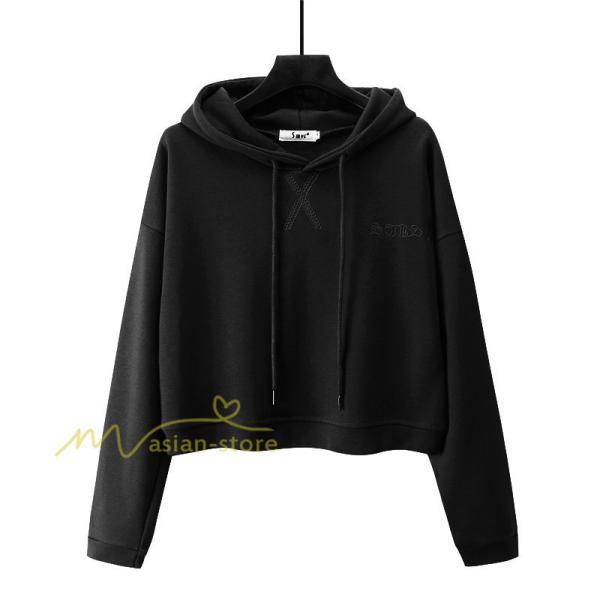 パーカー | 秋新作 長袖フード付き 秋冬 コーデ 薄手 ショート丈 6色 刺繍 シンプル 人気 おしゃれ スウェット プルオーバー 上品 トレーナー 秋物